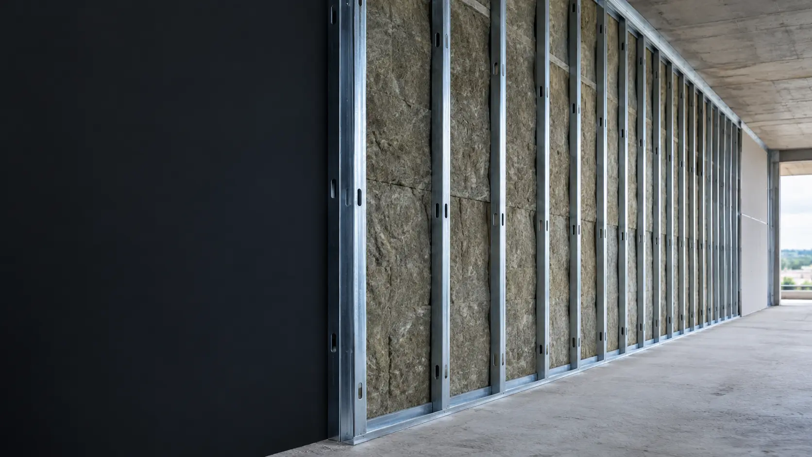 Galvanised steel framing with mineral wool insulation